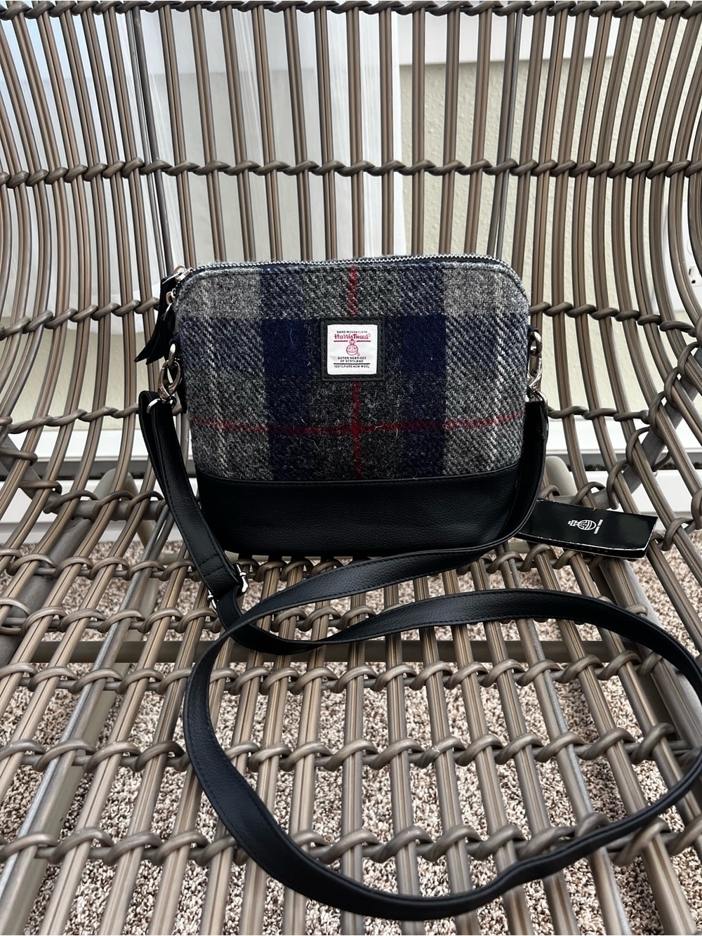 New Maccessori Harris Tweed Crossbody Square Bag Vegan Leather Wool Plaid